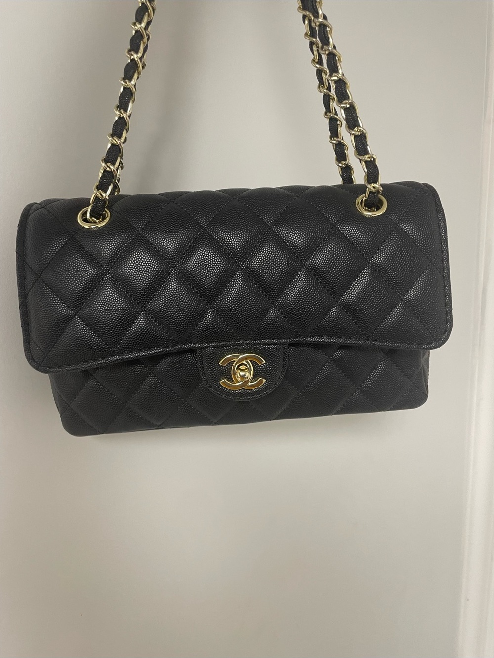 CHANEL Black Quilted Shoulder Bag with Gold Hardware